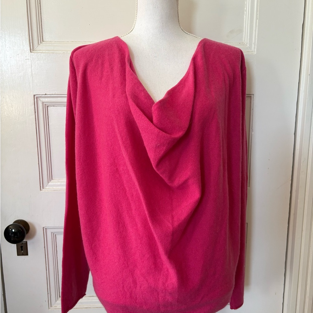 Qi Women’s Draped Neck Pink Cashmere Sweater